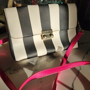 Juicy Couture Black and White Striped Crossbody with Pink Strap